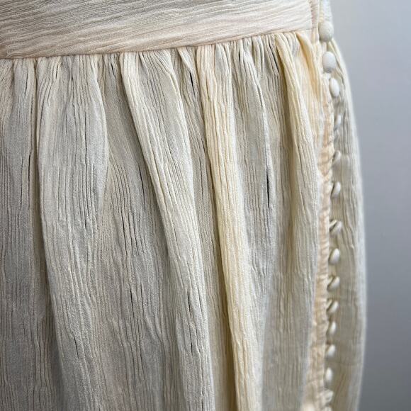 Commense Boho Lantern Beige Split Maxi Dress Plunge Button-Front X-Small XS NEW - Picture 6 of 11